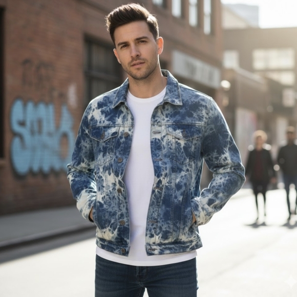 Tunellus Men' Tye Dye Denim Jacket - Picture 1 of 16